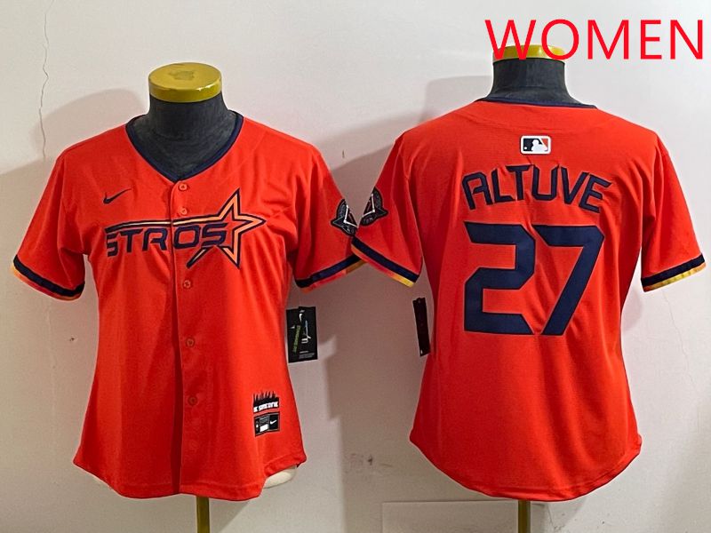 Women Houston Astros #27 Altuve Orange Three generations Joint Name 2025 Nike MLB Jersey style 412->women mlb jersey->Women Jersey